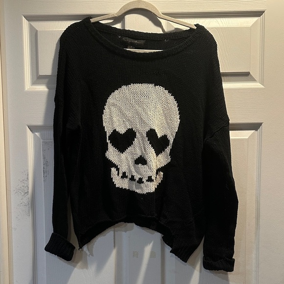 Vintage Havana Oversized Loose Knit Off Shoulder Skull Sweater M Skeleton - Picture 1 of 6